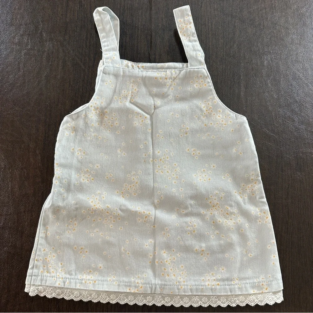 Nicole Miller Light Blue Kids Overalls Dress with Floral Pattern, Lace Sz 24M